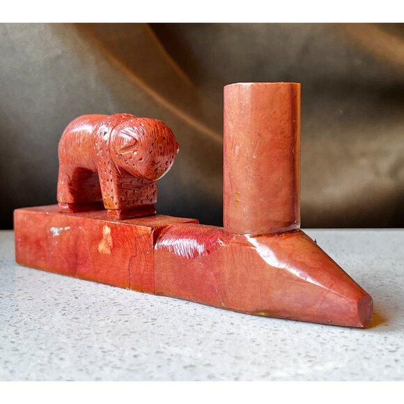Unknown Other - Antique Handcrafted catlinite Stone Buffalo T-Pipe Native American Sculpture